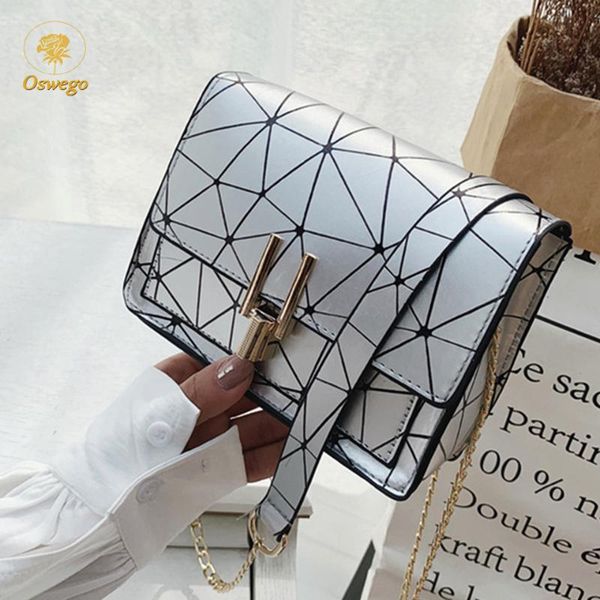 

oswego cross shoulder bag women 2020 new geometric rhombic small square bag chain female luxury handbags fashion wild white grey
