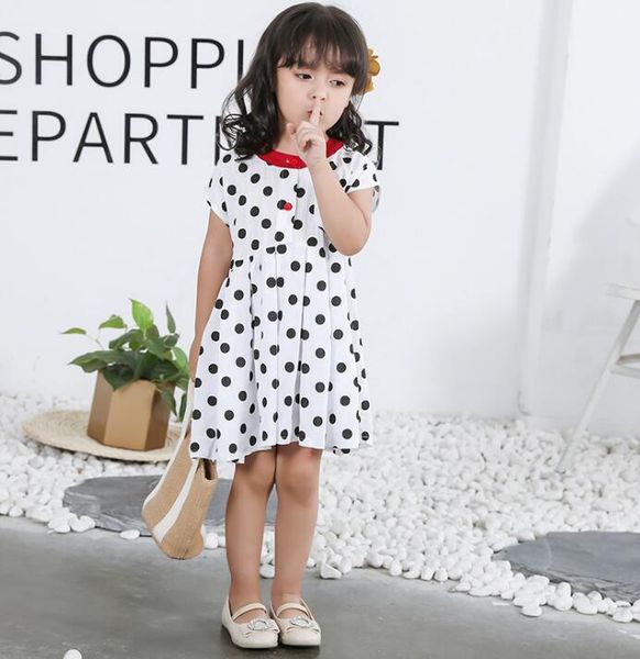 

polka dot girls new children's clothing short-sleeved princess dress summer children's suspender skirt ly003, Red;yellow
