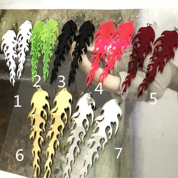 

punk harajuku fire flame drop earrings for women acrylic statement geometric long dangle earring woman girls party jewellry, Silver
