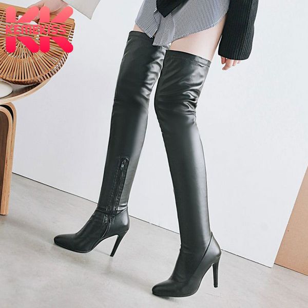 

kemekiss plus size 33-48 brand thin high heels winter boot over the knee boots warm plush party shoes woman boots female, Black