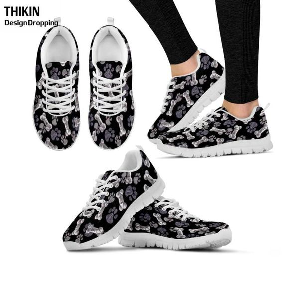 

thikin cute bone and pattern women shoes 2020 autumn winter ladies breathable lace up casual flats shoes sport sneakers, Black
