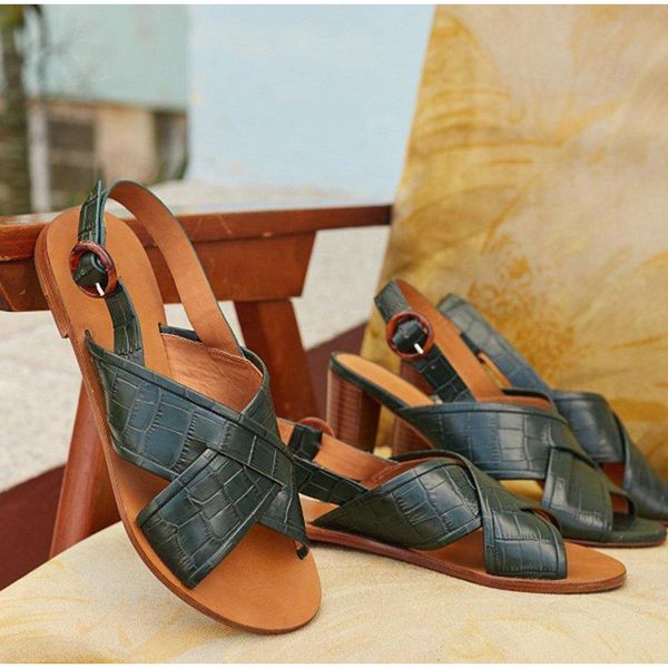 

woman sandals open toe roman flats shoes buckle strap cross strappy gladiator beach sandals plus size sandalias mujer summer, Black