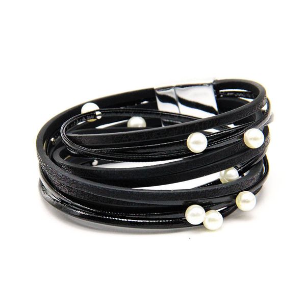 

2020 fashion leather bracelet for women alloy magnetic buckle pearl multilayer wrap female bracelet bangle jewelry gift pulseras, Golden;silver