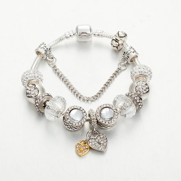 

annapaer tether vintage heart charms bracelet & bangles rhinestone beads bracelet for women diy jewelry fit wedding gift b18012, Golden;silver