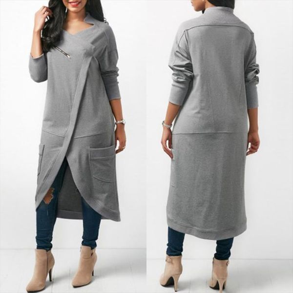 

zanzea 2020 asymmetrical hoodies dress womens sweatshirts autumn casual long sleeve pullovers zipper midi vestidos plus size, Black