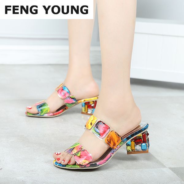 

2020 лето женщины мульти цвета сандалии мода высокие каблуки открытый toe бич шлепанцы женские кристалл пятки обувь женщина, Black