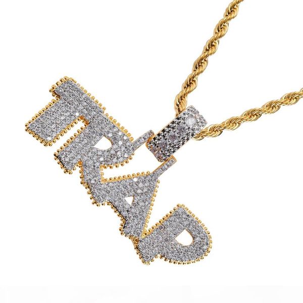 

men hip hop ice out bling trap letter pendants necklaces pave setting zircon fashion popular charm necklace hiphop jewelry gifts, Silver