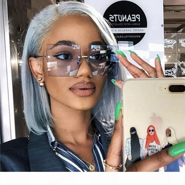 

square sunglasses women 2019 new oversized sunglasses rimless flat red blue clear lens one piece men glasses, White;black