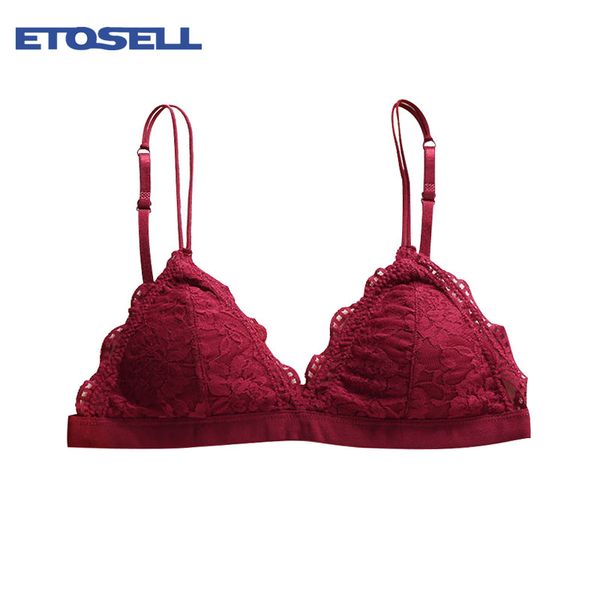 

bras women french bra without steel ring lace thin sling triangle cup breast wrap underwear, Red;black