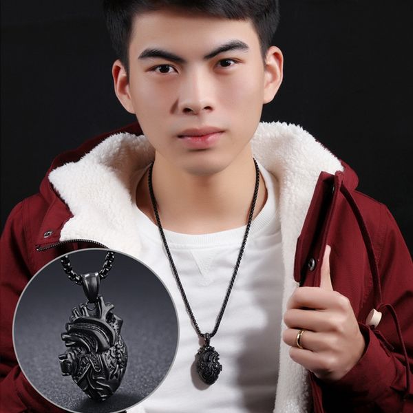 

large black heart necklace mens pendant necklace jewelry on the neck stainless steel chain gifts for women accessorie, Silver