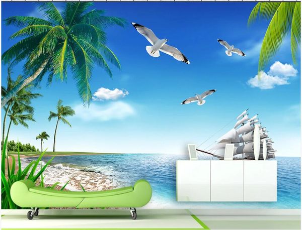 

3d wallpaper custom mural on the wall maldives sea view coconut tree sailboat living room home decor p wallpaper for walls 3 d