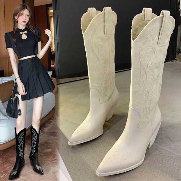

pointy boot women boots high heels shoes summer booties boots-women zipper pointe stiletto cowboy rock 2020 rubber ladies, Black
