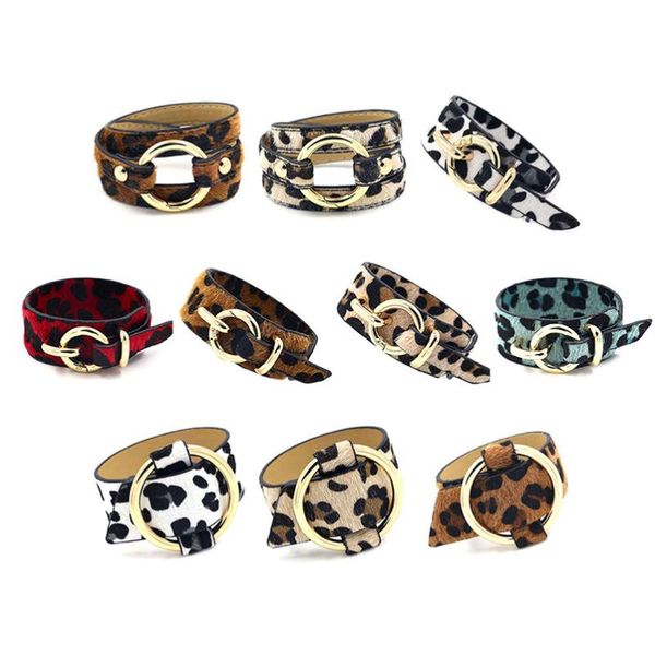 

fashion leopard printed bangle bracelets for women vintage punk button pu leather multi-layer bracelet jewelry gift, Black
