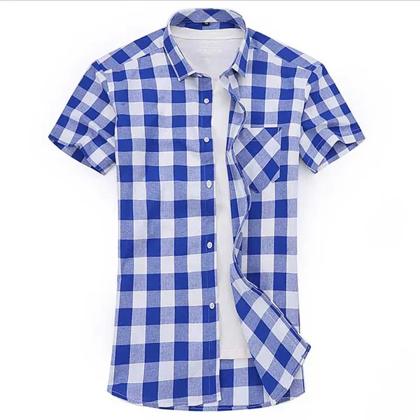 

men short sleeved casual cotton design plaid shirt blusas blouse camisa masculina koszula fashion xadrez summer mens clothing, White;black