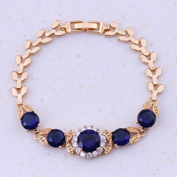 

gorgeous blue imitation crystal & cubic zircon yellow gold color charm bracelets for women party fashion jewelry i0242, Black