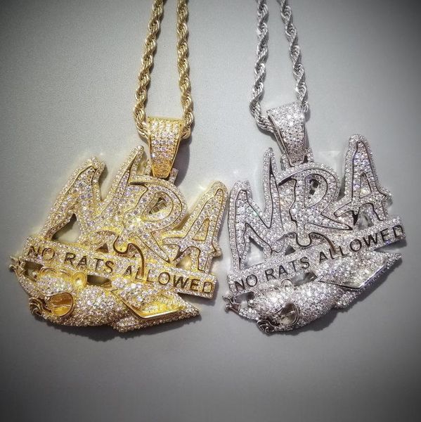 

iced out letters no rats allowed pendant necklace gold silver color luxury zircon men's hip hop jewelry gifts