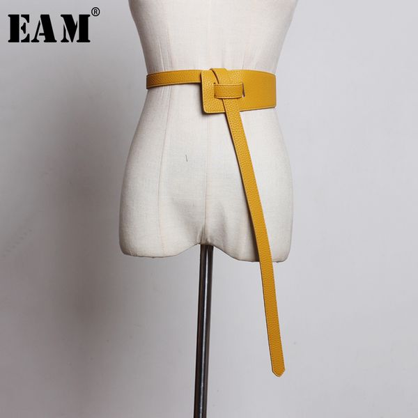 

eam] pu leather multicolor yellow irregular long wide belt personality women new fashion tide all-match spring 2020 1u213, Black;brown