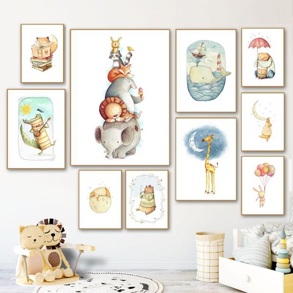 

paintings bear giraffe cartoon animal wall art canvas painting nordic poster and prints picture baby kids room home decor