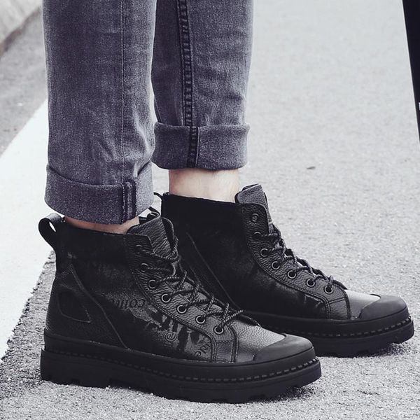 

2020 casual leather boots quality puleather men shoes fashion male shoes winter ankle boots male winter men, Black