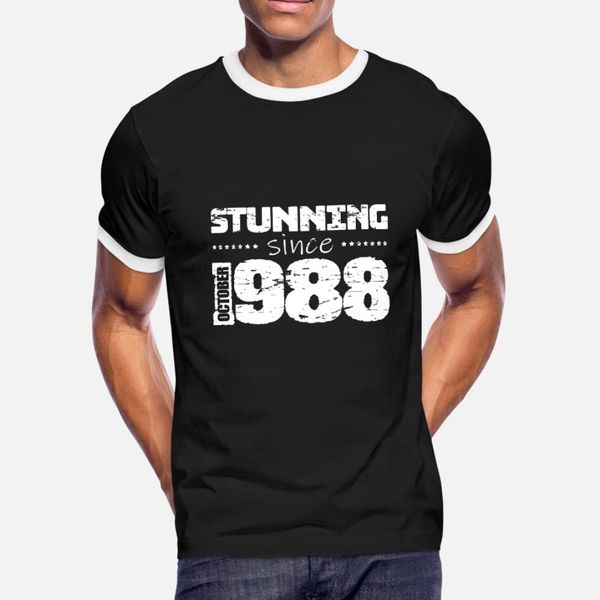 

потрясающие с октября 1988 тенниска мужчин дизайн футболка o-образным вырезом отдыха сыпучих повседневный spring стандартная рубашка, White;black