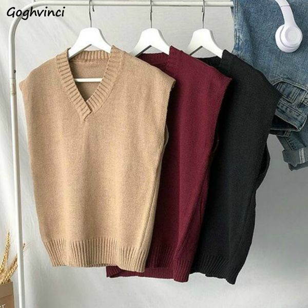 

men's vests sweater vest men solid chic knitted v-neck loose sleeveless sweaters mens teens all-match shrug waistcoat preppy style stud, Black;white
