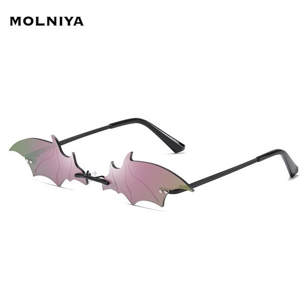 

2020 fashion personality bat sunglasses men women trend colorful sun glasses metal frame street seyeglasses, White;black