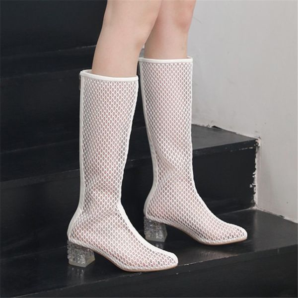 

pxelena designer women summer mid calf boots riding air mesh rome vintage gladiator sandals crystal med heels shoes dress party, Black