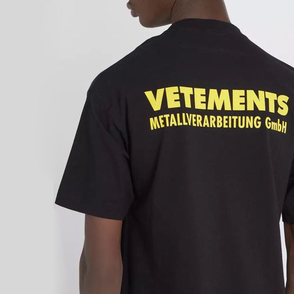 

18ss vetements yellow logo printed tee vintage solid color short sleeves men women summer casual hip hop street skateboard t-shirt hfymtx167, White;black