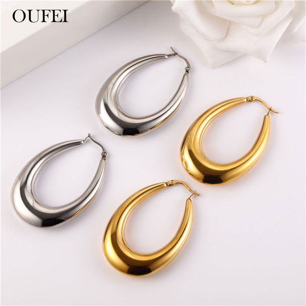 

oufei stainless steel jewelry woman korean hoop earrings set of earrings for women fashion jewelry accessories ing, Golden;silver
