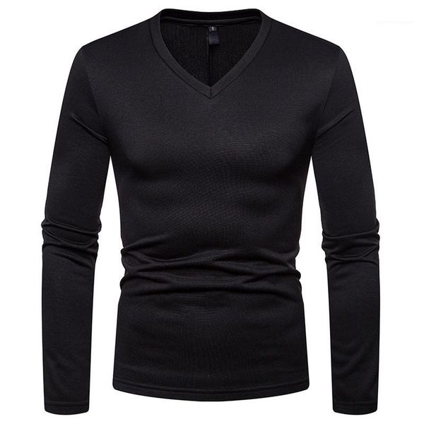 

sleeve casual v neck tshirt spring and autumn slim clothes designer solid mens tshirt fashion long, White;black