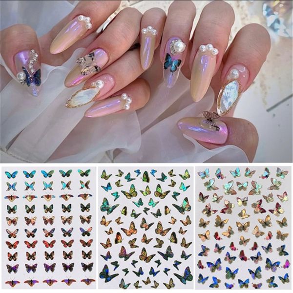 

holographic 3d nails stickers nail art laser butterfly sticker decal butterflies acrylic designs manicure decoration tool, Black