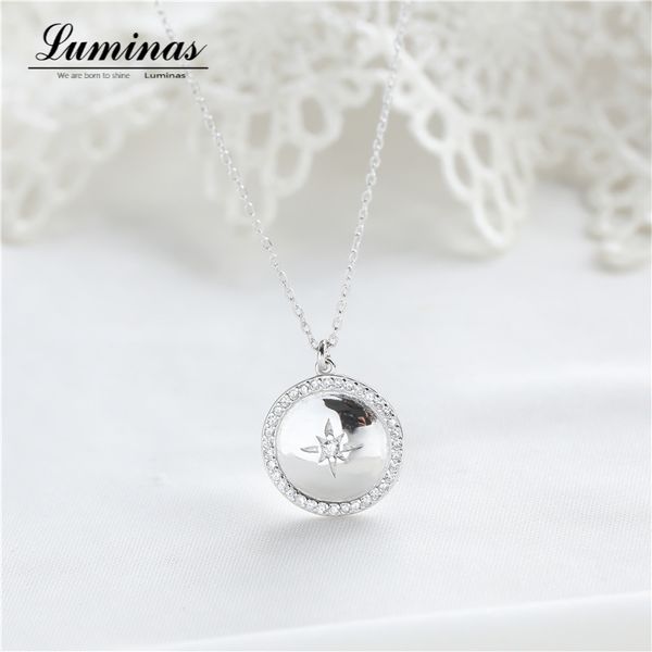 

s925 sterling silver european and american style octagonal star round glossy necklace female simple pendant clavicle chain