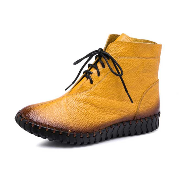 

boots vintage style genuine leather women boots flat booties soft cowhide women's shoes front zip ankle zapatos mujer 43, Black