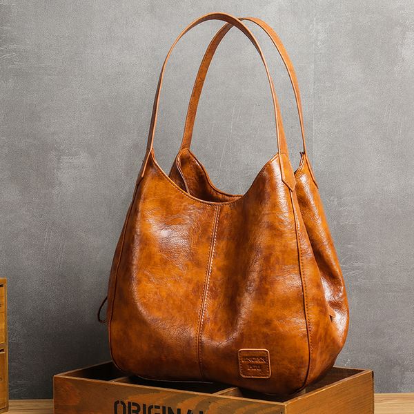 

casual women handbag purse large capacity tote bag lady bag vintage hobo bag soft patchwork shoulder brown