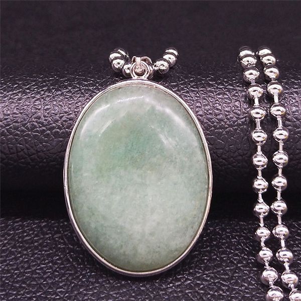 

2020 oval stainless steel natural stone necklace women purple silver color big long chain necklace jewelry bijoux femme n4503s04