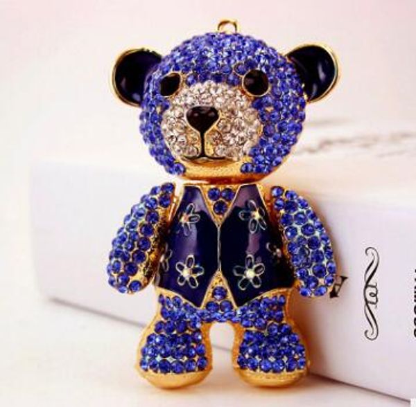 

10pcs/lot korean style big rhinestone bear keychain lady bag crystal bear key ring, Silver
