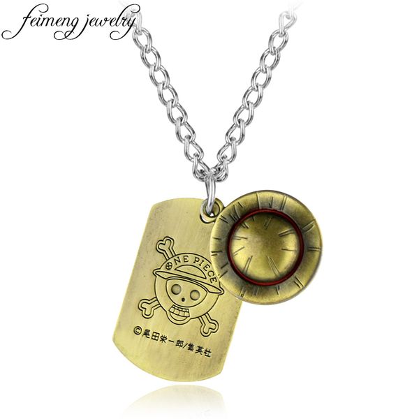 

pendant necklaces feimeng jewelry anime one piece necklace luffy straw hat and dog tag men fashion choker accessories, Silver
