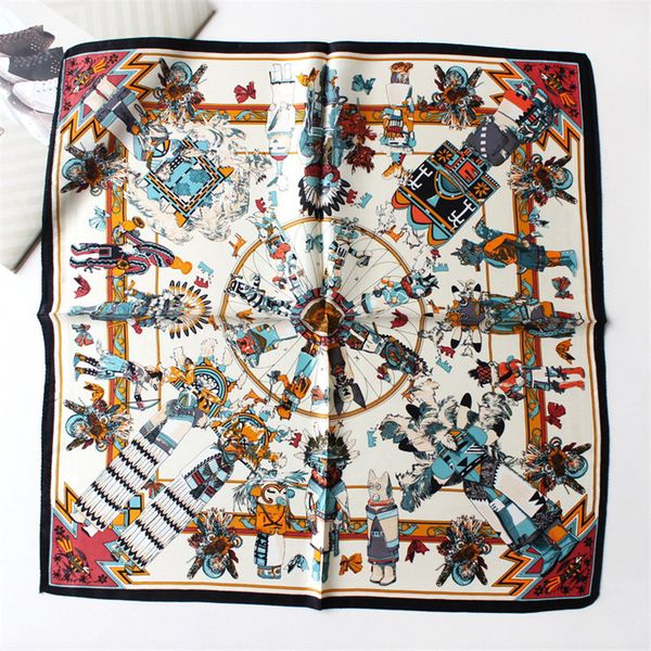 

scarves pobing 100% pure silk scarf women hopi camel print square small head handkerchief wholesale foulards hijab wraps 53cm, Blue;gray