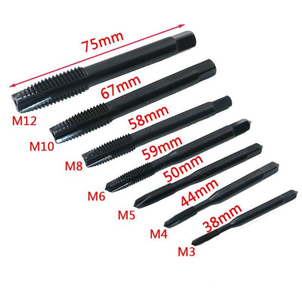 

hand tools 7pcs machine taps kit metric plug tap drill bits hss m2 screw spiral point thread m3 m4 m5 m6 m8 m10 m12 metalworking