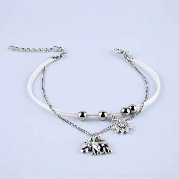 

lKvRa women elephant Multi-la double-layer ladies Lady fashion bohemian Sun Multi-layer anklet couple Sun elephant alloy double-layer Anbkf