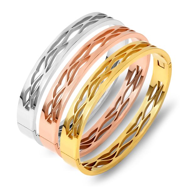 

delicate hollow charm cuff bracelets & bangles titanium steel bangle fine jewelry for women elegant bijou accessories gift, Black