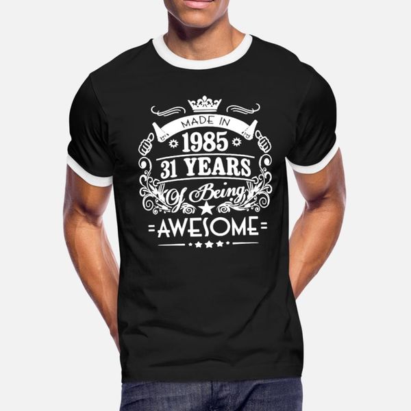 

сделано в 1985 тенниска мужчин на заказ хлопка шеи экипажа антикварная графика дышащая летом прохладно рубашки, White;black