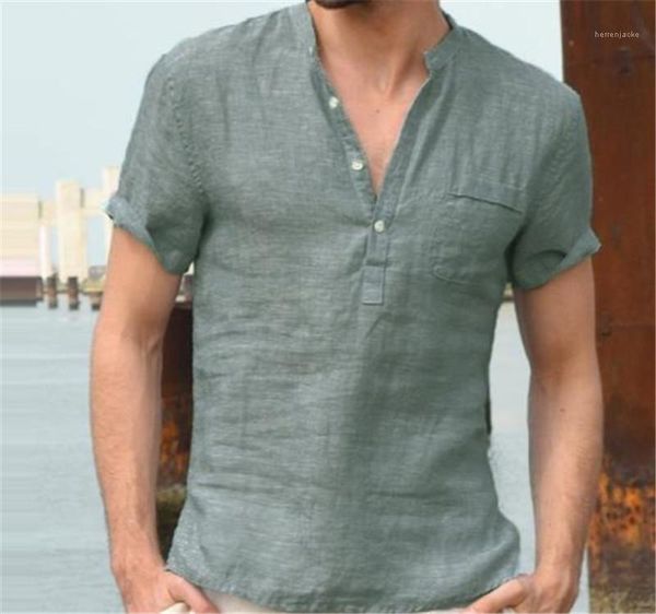 

collar short sleeve solid linen shirts summer mens designer clothing casual mens designer shirts fashion mandarin, White;black