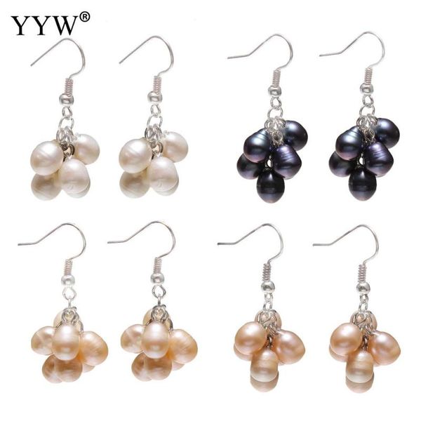 

freshwater pearl earrings with brass rice for woman 6-7mm sold by pair 16x41mm, Golden;silver