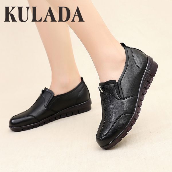

kulada new shoes women flats casual shoes spring autumn comfortable pull-on light soft women fashion footwear, Black