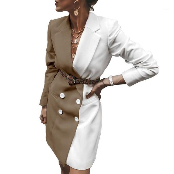 

women designer suits fashion panelled long sleeved lapel neck suit coats with sashes button fashion womens coats contrast color, Black;brown