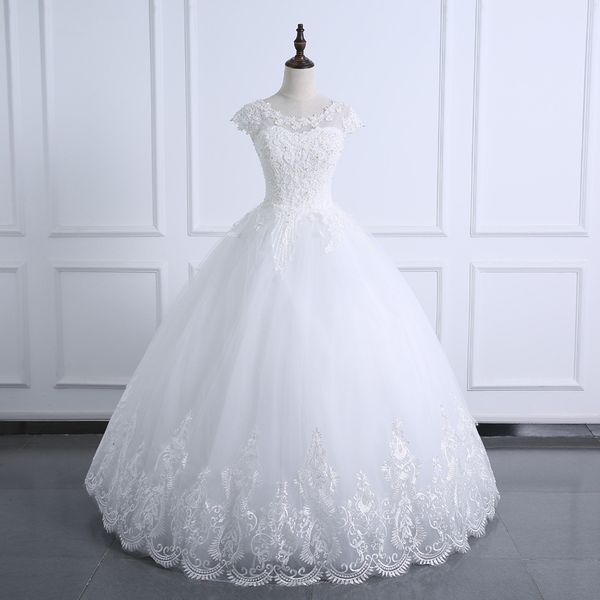 

Scoop Neck Tulle with Lace Appliques Ball Gown Wedding Dresses 2019 Romantic Bridal Gowns Vestido De Novia