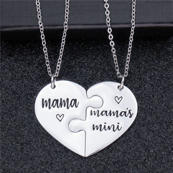 

2pcs/set titanium steel love heart pendant necklace for women girls mama letter silver color chain necklaces mother's day gift
