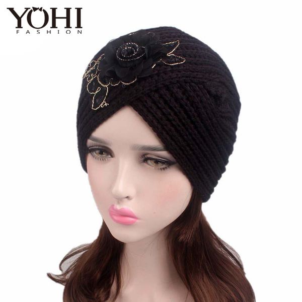 

2020 new fashion autumn and winter knit hat flower accessories headscarf hat scarf slouchy, Blue;gray