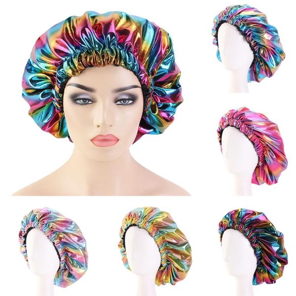 

women print bonnets muslim night sleep cap satin hat ladies turban head cover chemo nightcap adjust elastic band hats headwear, Blue;gray